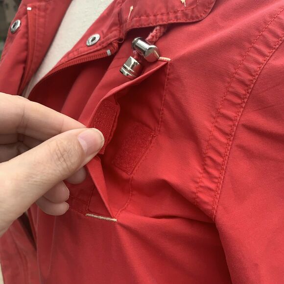 Larry Levine Sport Red Lightweight Parka Coat Snaps Zipper Hooded Jacket Medium - Picture 4 of 12